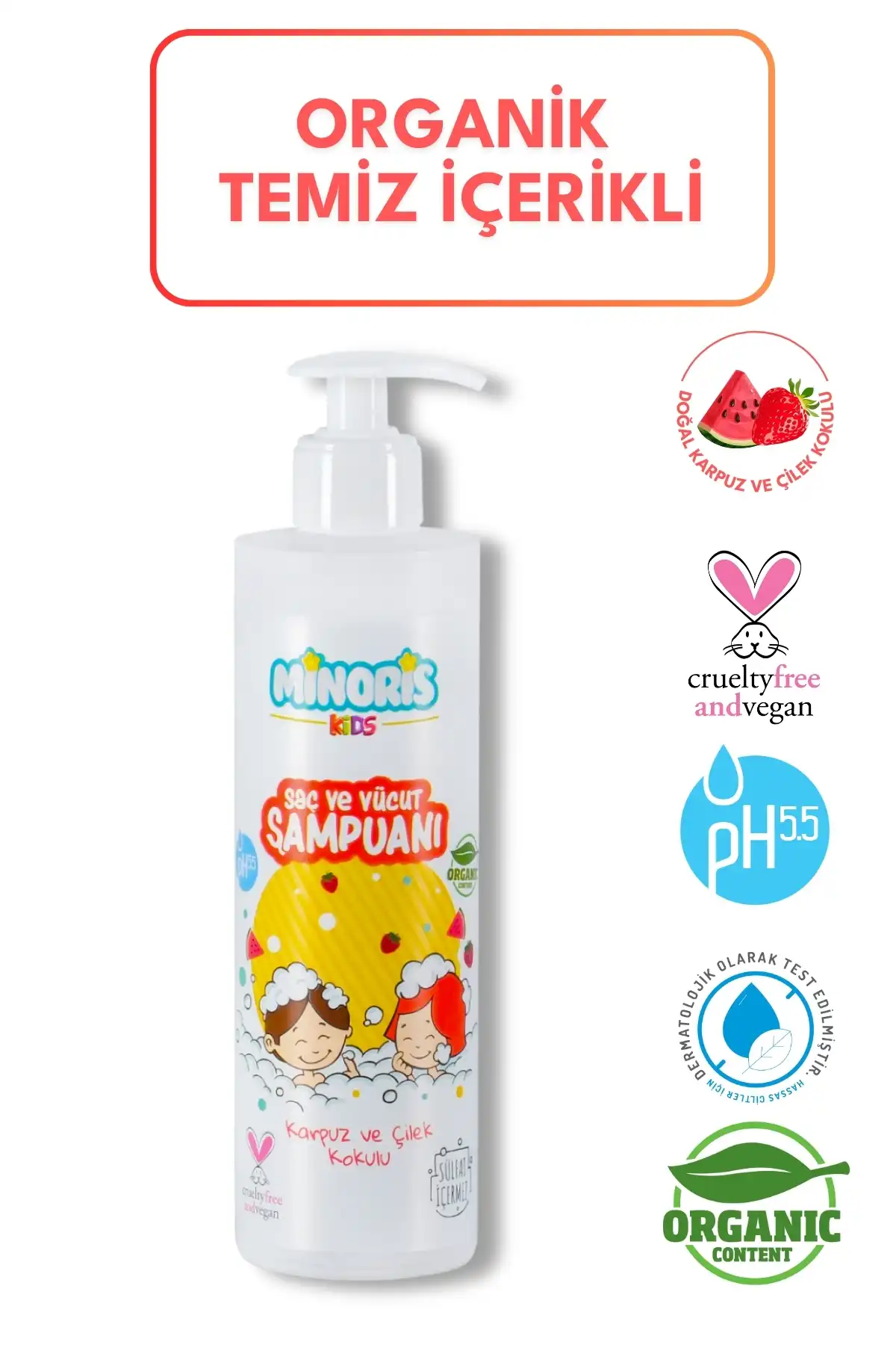 Minoris Kids Organik Çocuk Şampuanı Saç ve Vücut 400ml